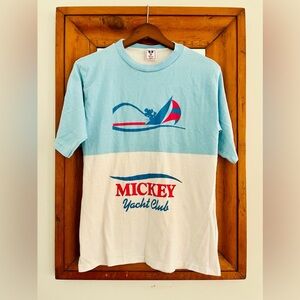 1990s Vintage Mickey Yacht Club Tee - Light Blue and White